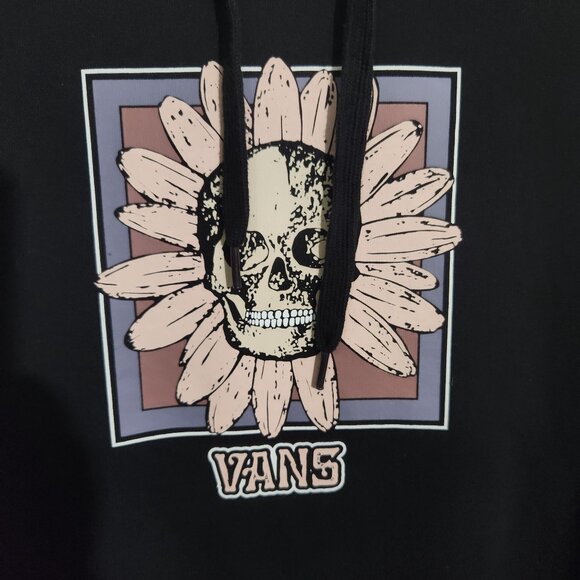 Vans Black Hoodie Medium Mens Skull & Flower Graphic Goth Skater - Picture 2 of 11